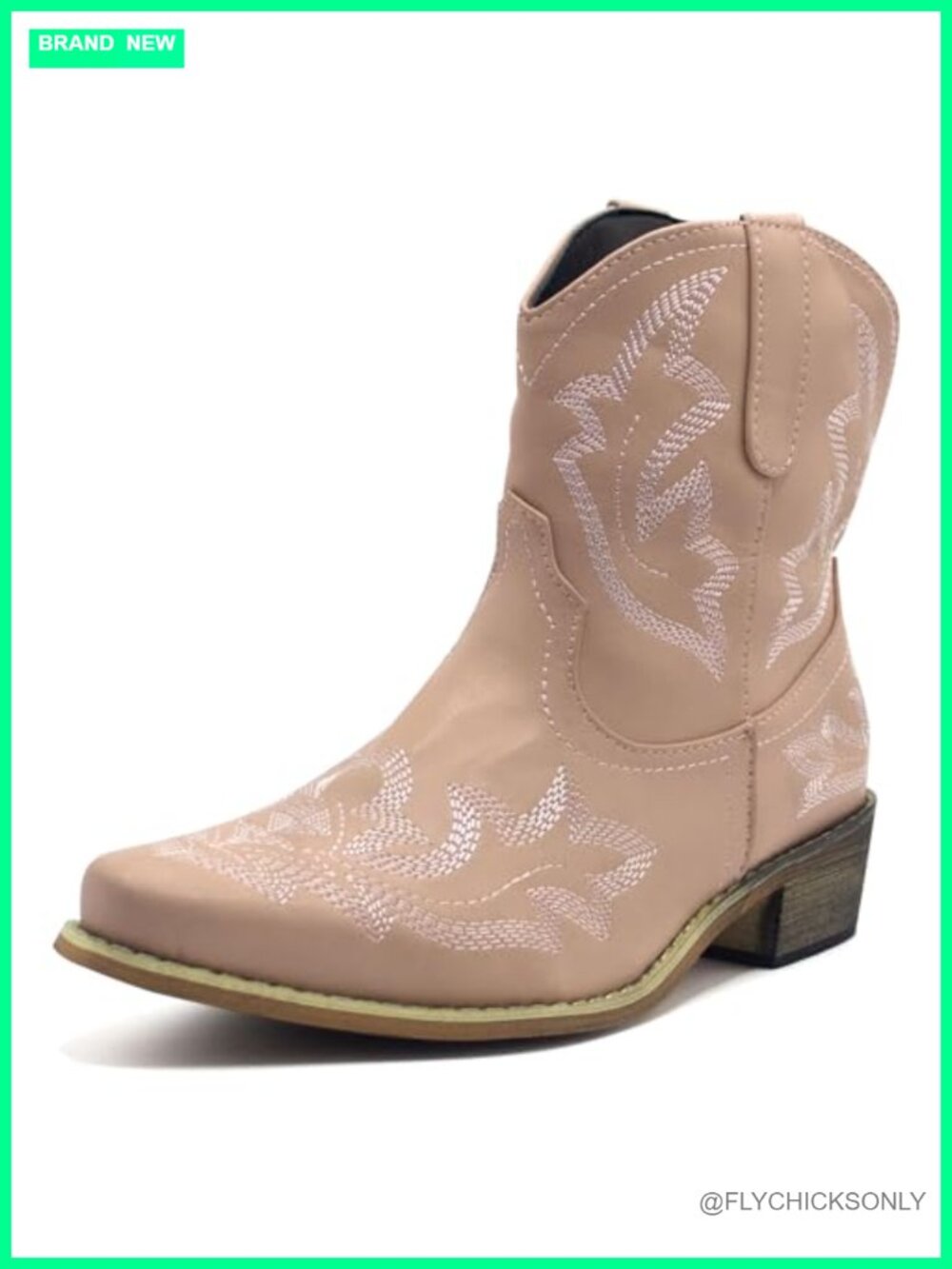 Western Ankle Booties Pointed Toe Low Chunky Heel Embroidered Pull-On